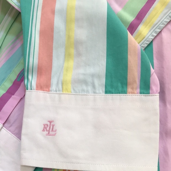 Lauren Ralph Lauren large striped cotton long sleeve button down shirt. - Picture 7 of 8